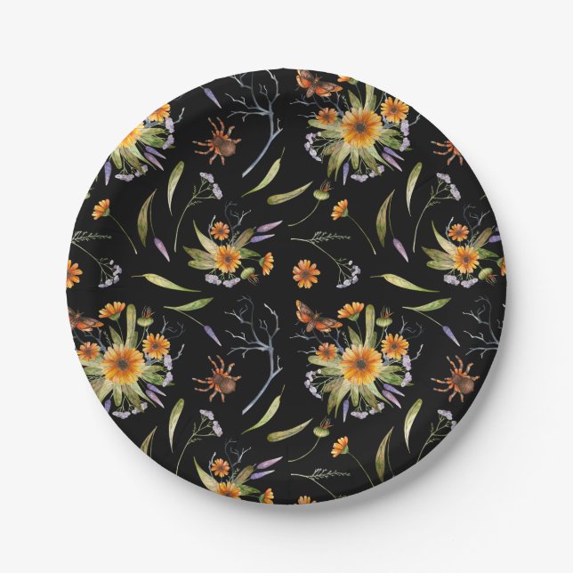 Prato De Papel Pretty Spooky: Halloween Flowers, Spiders and Moth (Frente)