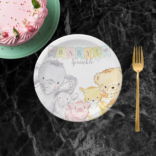 Prato De Papel Prévia para bebês de animais recheados   Branca