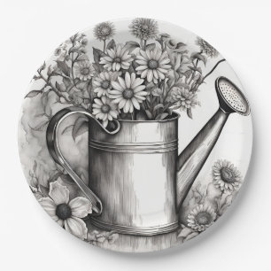 Prato De Papel Primavera Art, Watering can, Black & White art