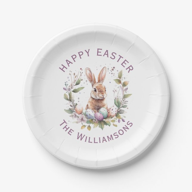 Prato De Papel Primavera Bunny Easter Egs Wreath Personalizado (Frente)