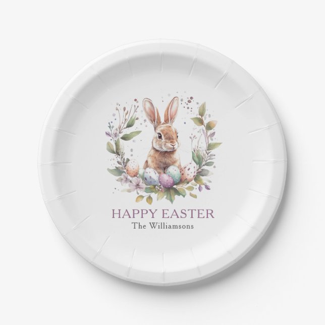 Prato De Papel Primavera Bunny Easter Egs Wreath Personalizado (Frente)