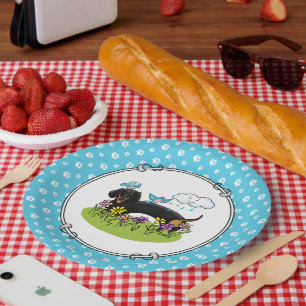 Prato De Papel Primavera Dachshund Dog Dachsie (preto e bronzeado
