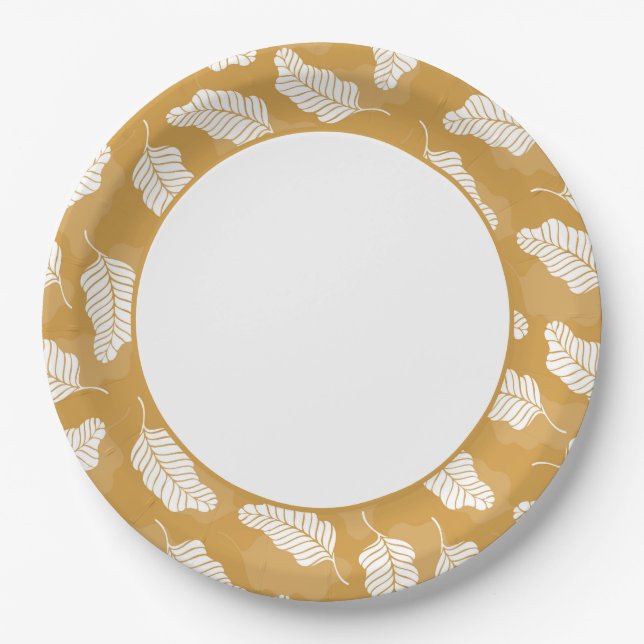 Prato De Papel Primavera | Folhas ouros E Brancas (Frente)