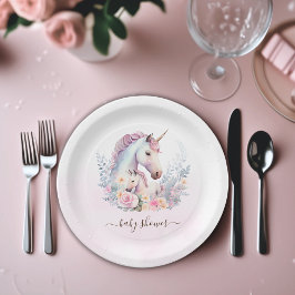 Prato De Papel Primavera Unicorn Chá de fraldas Watercolor