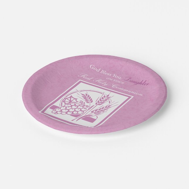 Prato De Papel Primeira Comunhão da Filha, Rosa (Inclinado)