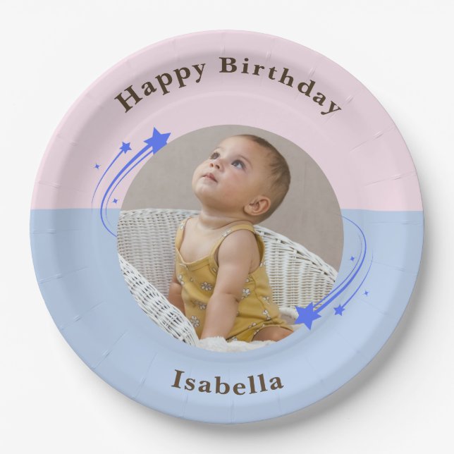 Prato De Papel Primeira Estrela de Atirada de Aniversário (Frente)