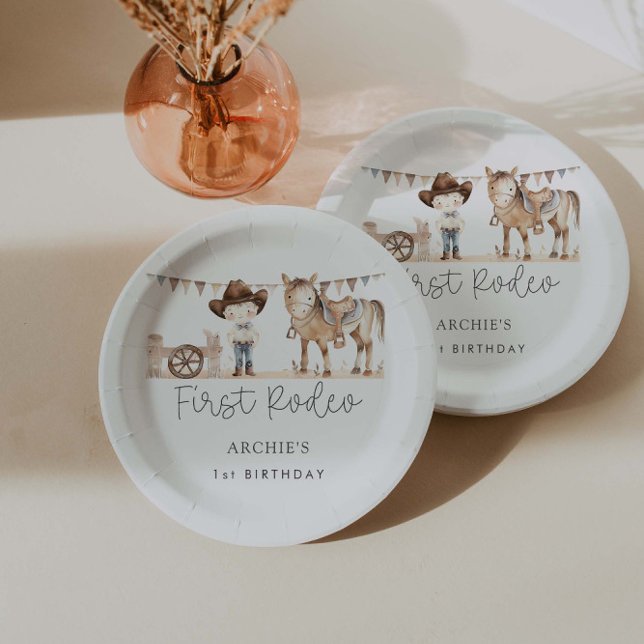 Prato De Papel Primeira Festa de aniversário Rodeo Boy (Criador carregado)