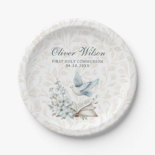 Prato De Papel Primeira Holly Communion Book e Dove (Frente)