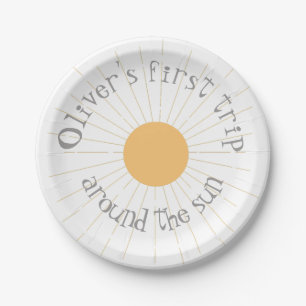 Prato De Papel Primeira viagem ao redor do Sol Boho de Aniversári
