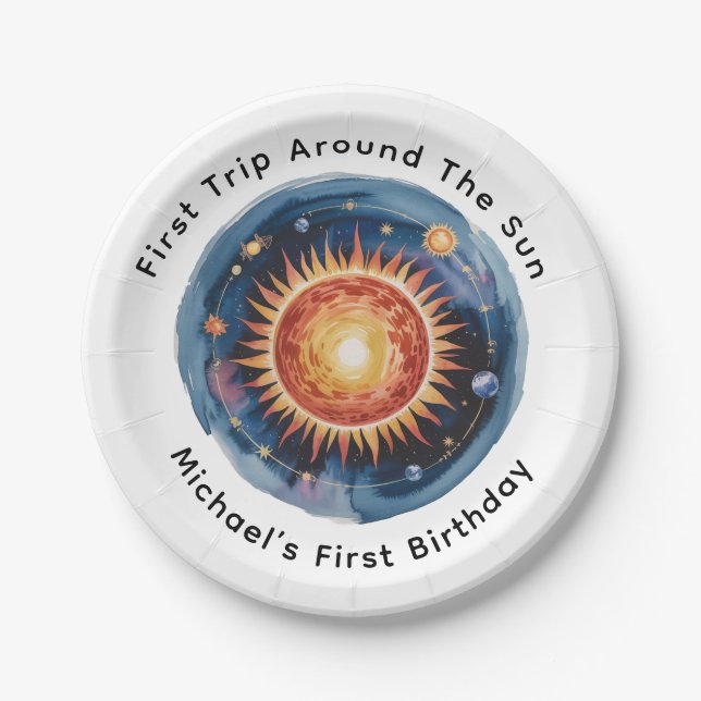 Prato De Papel Primeira Viagem Em Torno Da Festa Do primeiro aniv (Frente)