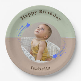 Prato De Papel Primeiro Aniversário a Atirar na Estrela Verde Cas