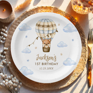 Prato De Papel Primeiro aniversario Blue Hot Air Balloon Boy