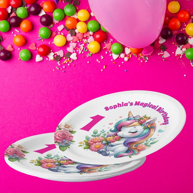 Prato De Papel Primeiro aniversario Brilhante Branco Brilhante (Criador carregado)