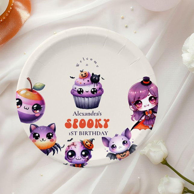Prato De Papel Primeiro Aniversário Cute Spooky (Criador carregado)