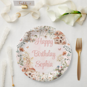 Prato De Papel Primeiro Aniversário da Garota do Cogumelo Florest