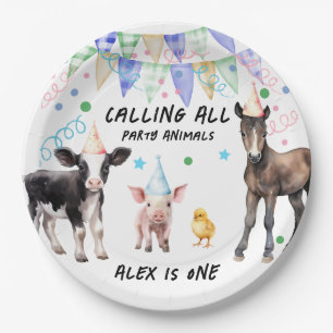 Prato De Papel Primeiro aniversario de animais de criação