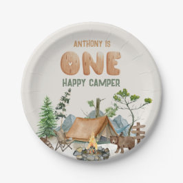 Prato De Papel Primeiro aniversario de Aquarela de Camper Feliz M