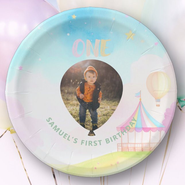 Prato De Papel Primeiro aniversario de aquarela doce pastel onede (Criador carregado)