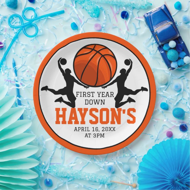 Prato De Papel Primeiro aniversario de Basquete no Primeiro Ano p (Festa)