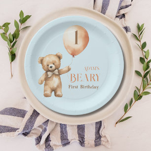 Prato De Papel Primeiro aniversario de Bear Blue Boy Minimer