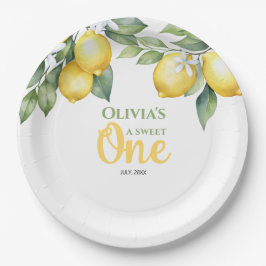 Prato De Papel Primeiro aniversario de citrinos limão em placas d