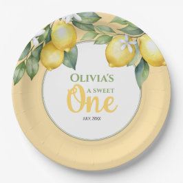 Prato De Papel Primeiro aniversario de citrinos limão em placas d