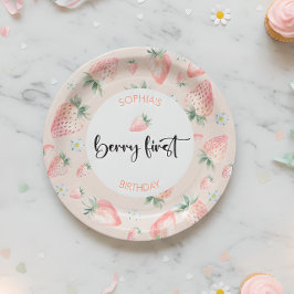 Prato De Papel Primeiro aniversário de criança de morango