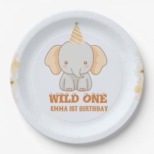Prato De Papel Primeiro aniversario de Elefante Selvagem Única