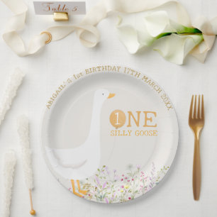 Prato De Papel Primeiro aniversario de flor selvagem de ganso de