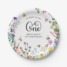 Prato De Papel primeiro aniversario de Flor Selvagem e BumbleBee 