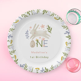 Prato De Papel Primeiro aniversario de Garota Coelhinha de Aquare