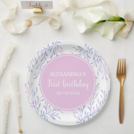 Prato De Papel Primeiro aniversario de Garota de Aniversário do O