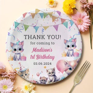 Prato De Papel Primeiro aniversario de Gato de Gatinho Cinto de Á