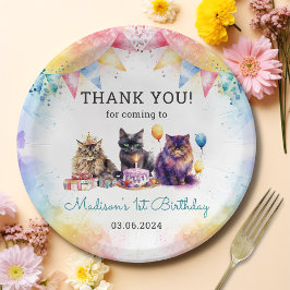 Prato De Papel Primeiro aniversario de Gato de Gatinho Cinto de Á