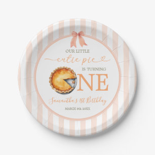 Prato De Papel Primeiro aniversario de Gingham Laranja Cutie Pie
