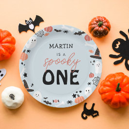 Prato De Papel Primeiro aniversario de Menino Moderno Cute Spooky