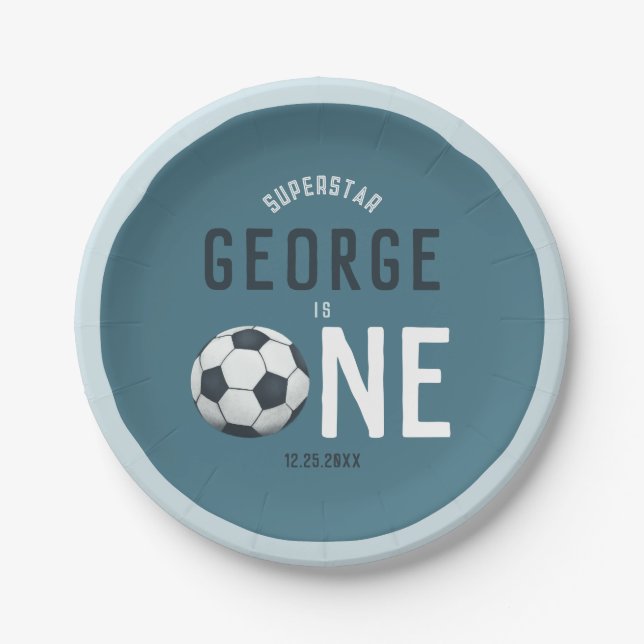 Prato De Papel Primeiro aniversario de Meninos Azuis de Esporte (Frente)