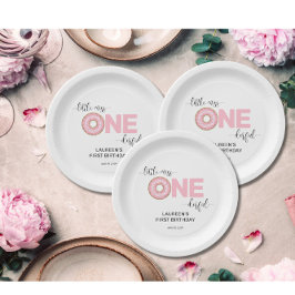 Prato De Papel Primeiro aniversario de MIs Pequeno e Rosa