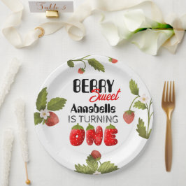 Prato De Papel Primeiro Aniversário de Morango