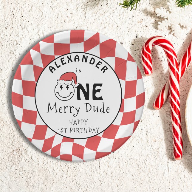 Prato De Papel Primeiro aniversario de Natal Red One Happy Duo (Criador carregado)