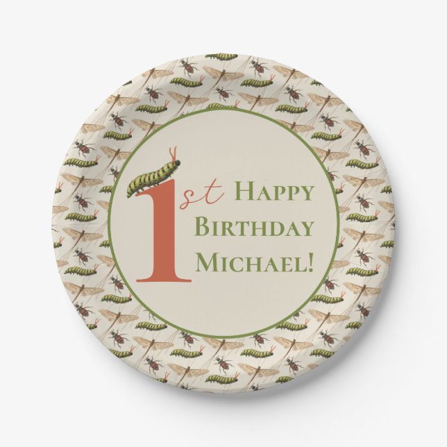 Prato De Papel Primeiro aniversario de Nome Personalizado do Inse (Frente)