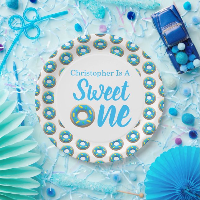 Prato De Papel Primeiro aniversario de Rosquinha doce (Festa)