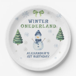 Prato De Papel Primeiro aniversario de Winter Onederland Snowman