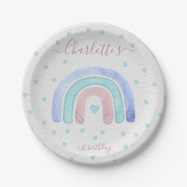 Prato De Papel Primeiro Aniversário do Arco Roxo Azul