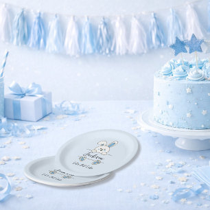 Prato De Papel Primeiro Aniversário do Menino Coelhinho Azul Fofo