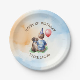 Prato De Papel Primeiro Aniversário do Menino Personalizado
