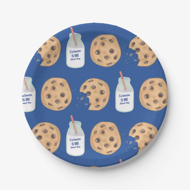 Prato De Papel Primeiro Aniversário do Padrão de Biscoito Doce (Frente)