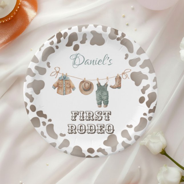 Prato De Papel Primeiro aniversário do Rodeo Cowboy Clothes Boy (Criador carregado)