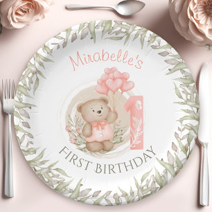 Prato De Papel Primeiro Aniversário do Urso de Teddy Cute
