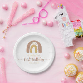 Prato De Papel Primeiro Aniversário, Dourado Mínimo Arco-Íris Ros